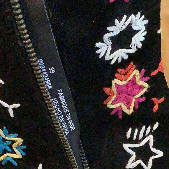 FREE PEOPLE Black Leather Suede Celestial Embroidered Heeled Ankle Boots 38.5 - Picture 8 of 12